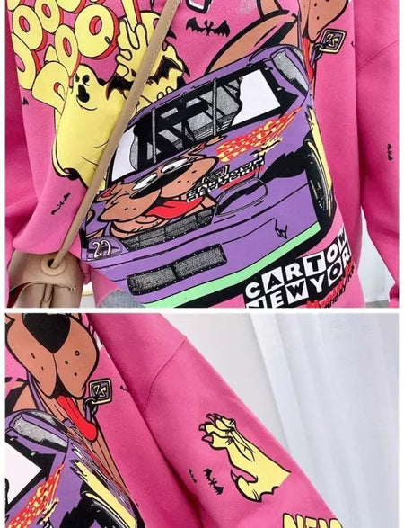 Quirky Cute Sweatshirt - Luxury Collection - close-up of graphic print, pink - Miss Mosa By Akanksha