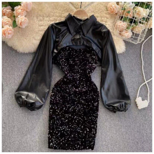 Raina Sequined Dress In Black