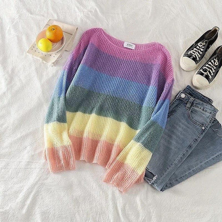 Rainbow Pullover In Multicolour - styled flat-lay shot, multicolour - Miss Mosa By Akanksha