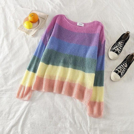 Rainbow Pullover In Multicolour - styled flat-lay shot, multicolour - Miss Mosa By Akanksha