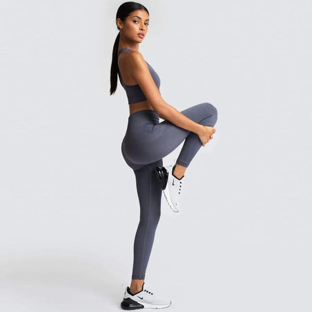 Rebecca Activewear Set - side shot on model, grey - Miss Mosa By Akanksha