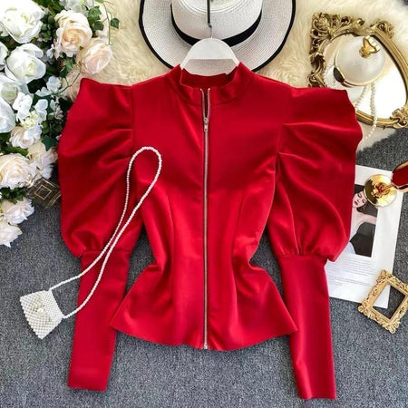 Rebel Zipped Blouse - front shot on hanger, red - Miss Mosa By Akanksha