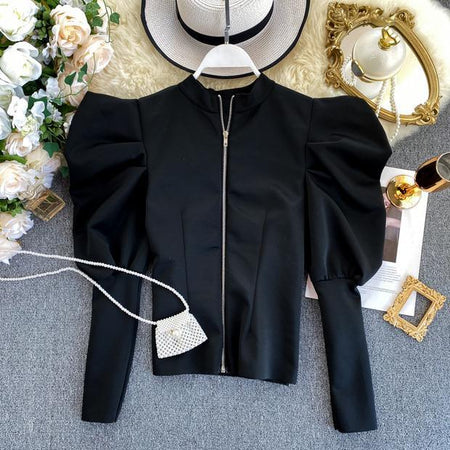 Rebel Zipped Blouse - front shot on hanger, black - Miss Mosa By Akanksha