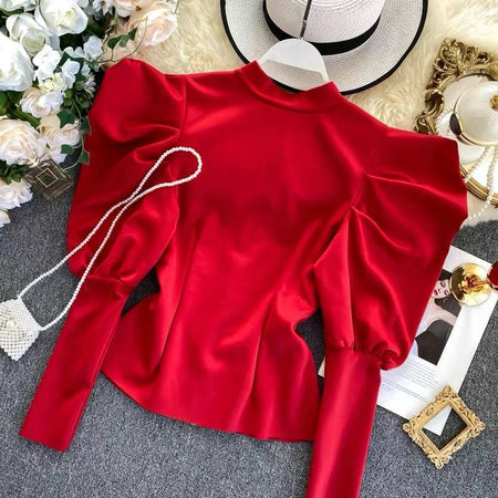 Rebel Zipped Blouse - back shot on hanger, red - Miss Mosa By Akanksha