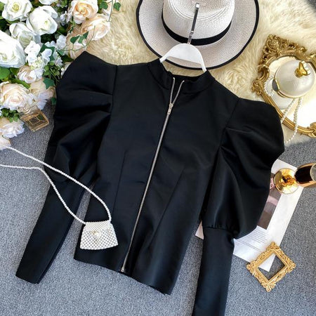 Rebel Zipped Blouse - front shot on hanger, black - Miss Mosa By Akanksha