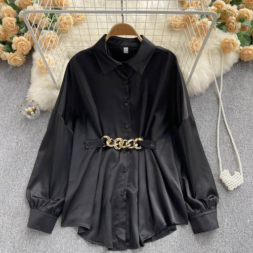 Renata Satin Shirt Dress In Blue