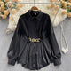 Renata Satin Shirt Dress - flat lay on hanger, black - Miss Mosa By Akanksha