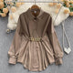 Renata Satin Shirt Dress - flat lay on hanger, mocha brown - Miss Mosa By Akanksha