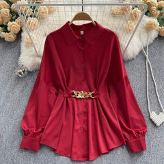 Renata Satin Shirt Dress - flat lay on hanger, red - Miss Mosa By Akanksha
