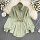 Renata Satin Shirt Dress - flat lay on hanger, sage green - Miss Mosa By Akanksha