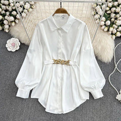 Renata Satin Shirt Dress - flat lay on hanger, white - Miss Mosa By Akanksha
