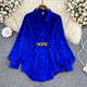 Renata Satin Shirt Dress - flat lay on hanger, cobalt blue - Miss Mosa By Akanksha