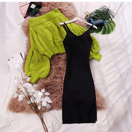 Renny Luxury Pullover with Dress - styled flat-lay shot, green - Miss Mosa By Akanksha