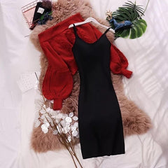 Renny Luxury Pullover with Dress - styled flat-lay shot, red - Miss Mosa By Akanksha