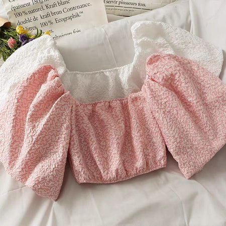 Renny Puff Sleeve Blouse - flat-lay product shot, pink - Miss Mosa By Akanksha