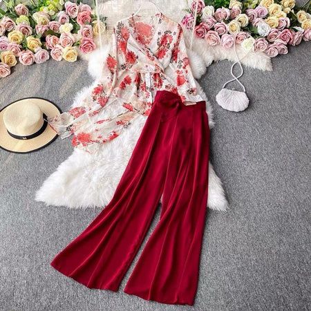 Resse Coord Set - styled flat-lay shot, red floral - Miss Mosa By Akanksha