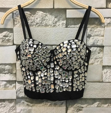Rhinestone Bustier - front shot on hanger, silver - Miss Mosa By Akanksha