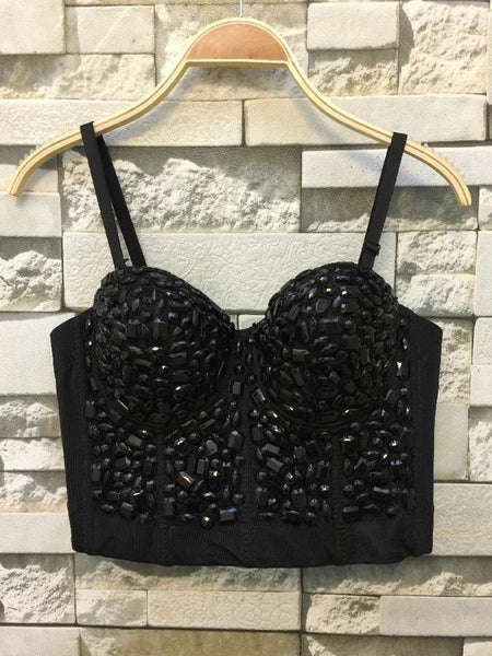 Rhinestone Bustier - front shot on hanger, black - Miss Mosa By Akanksha