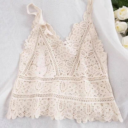 Rica Crochet Blouse - flat-lay product shot, beige - Miss Mosa By Akanksha