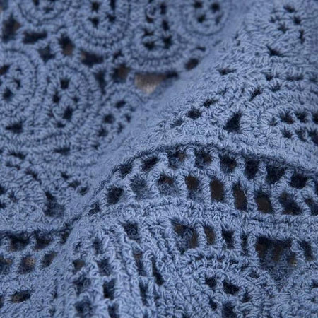 Rica Crochet Blouse - close-up of crochet detail, blue - Miss Mosa By Akanksha