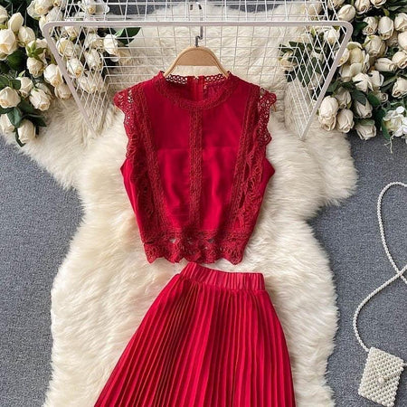 Rio Statement Coord Set - front shot on hanger, red - Miss Mosa By Akanksha