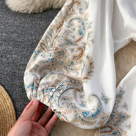 Robbie Statement Dress - close-up of sleeve, white - Miss Mosa By Akanksha