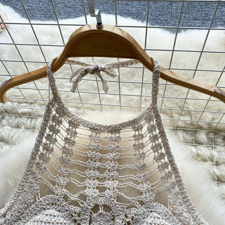 Roderno Resortwear Set - close-up of crochet top back, cream - Miss Mosa By Akanksha
