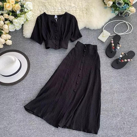 Roger Buttoned Coord Sets - styled flat-lay shot, black - Miss Mosa By Akanksha