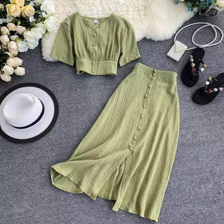 Roger Buttoned Coord Sets - styled flat-lay shot, green - Miss Mosa By Akanksha
