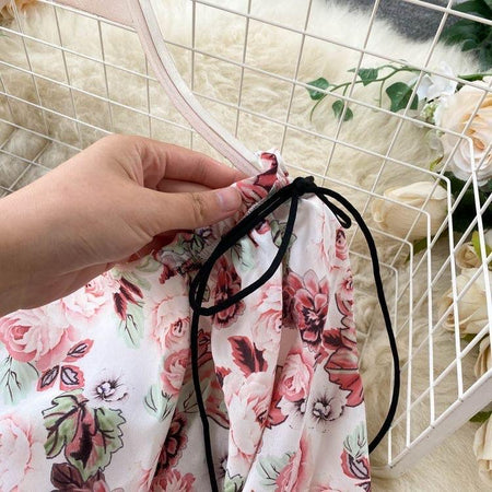 Rosito Floral Dress - close-up of tie strap, pink - Miss Mosa By Akanksha
