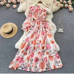 Royce Summer Dress - front shot on hanger, pink floral - Miss Mosa By Akanksha