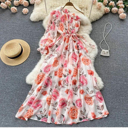 Royce Summer Dress - front shot on hanger, pink floral - Miss Mosa By Akanksha