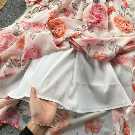 Royce Summer Dress - close-up of hemline, pink floral - Miss Mosa By Akanksha