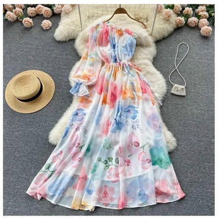 Royce Summer Dress - front shot on hanger, multicolour - Miss Mosa By Akanksha