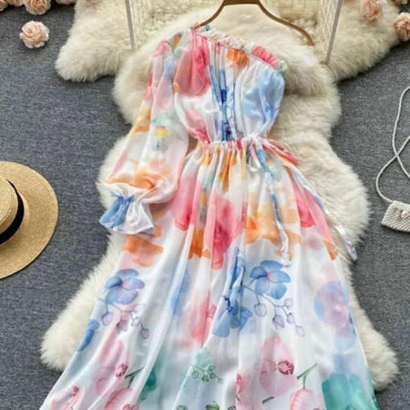 Royce Summer Dress - front shot on hanger, multicolour - Miss Mosa By Akanksha