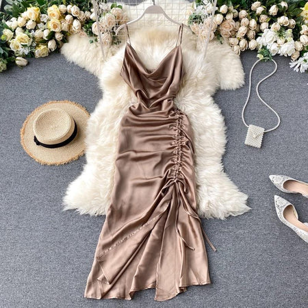 Rumia Haven Dress - front shot on hanger, champagne - Miss Mosa By Akanksha