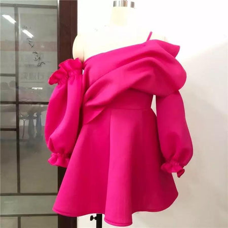 Rush Ruffled Dress In Pink - front shot on mannequin, hot pink - Miss Mosa By Akanksha