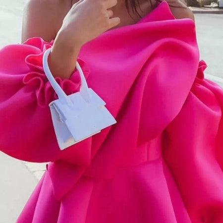 Rush Ruffled Dress In Pink - close-up of sleeve detail, hot pink - Miss Mosa By Akanksha
