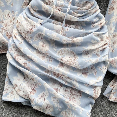 Sabrina Ruched Dress - close-up of ruching, blue - Miss Mosa By Akanksha