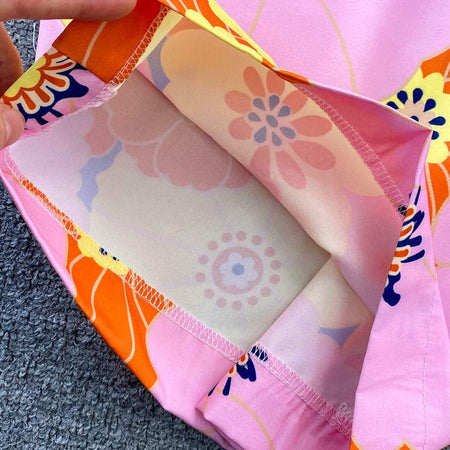 Sail Abstract Print Coord Set - close-up of waistband, pink - Miss Mosa By Akanksha