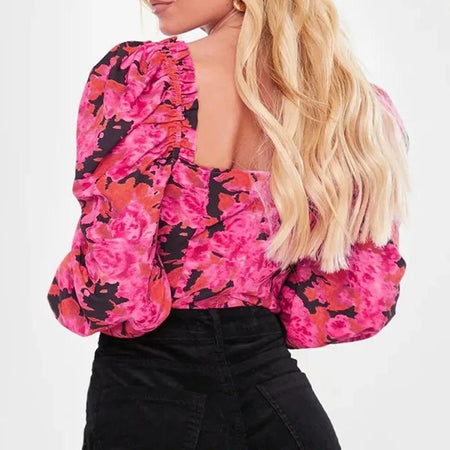 Samantha Floral Blouse In Pink - back shot on model, pink - Miss Mosa By Akanksha