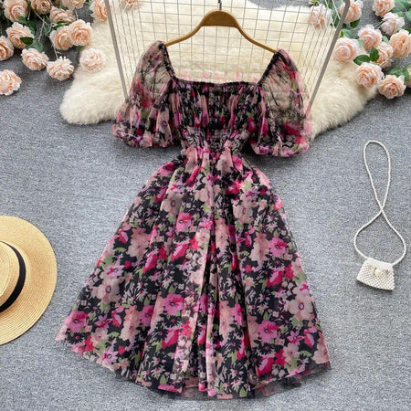 Sasha Floral Dress In Multicolour - styled flat-lay shot, multicolour - Miss Mosa By Akanksha