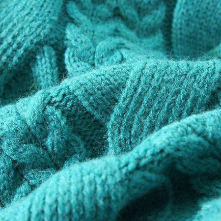 Scarlett Statement Pullover - close-up of cable knit texture, teal - Miss Mosa By Akanksha