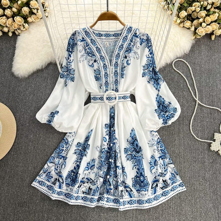 Scole Statement Dress In Blue - front shot on hanger, blue - Miss Mosa By Akanksha
