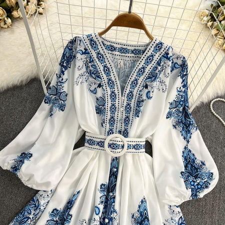 Scole Statement Dress In Blue - front shot on hanger, blue - Miss Mosa By Akanksha