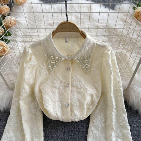 Sebia Embroidered Blouse - front shot on hanger, cream - Miss Mosa By Akanksha