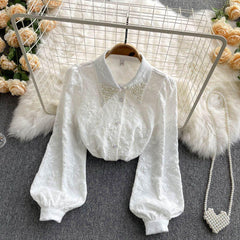Sebia Embroidered Blouse - front shot on hanger, white - Miss Mosa By Akanksha