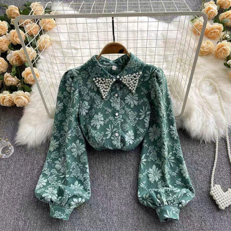 Sebia Embroidered Blouse - front shot on hanger, green - Miss Mosa By Akanksha