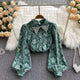 Sebia Embroidered Blouse - front shot on hanger, green - Miss Mosa By Akanksha