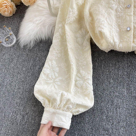 Sebia Embroidered Blouse - close-up of sleeve, cream - Miss Mosa By Akanksha